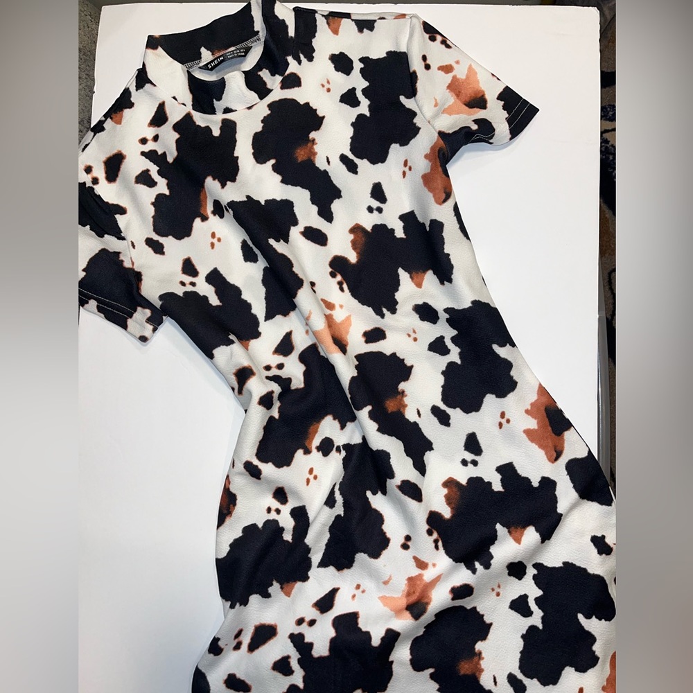 RP *spotted* BODYCON COW PRINT HIGH NECK MIDI DRESS M